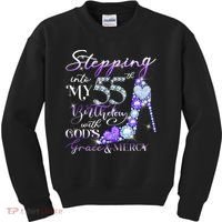 Stepping into my 55th birthday with God's grace & Mercy Kids Sweatshirt thumb 0