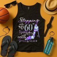 Stepping into my 60th birthday with God's grace & Mercy Tank Top thumb 4