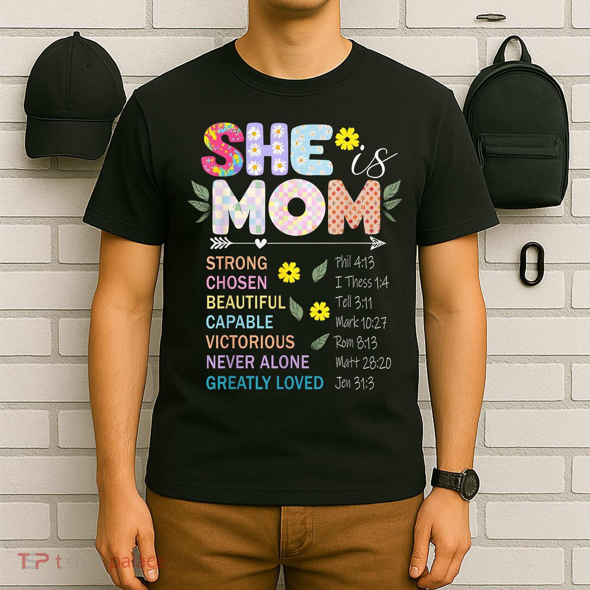 She Is Mom Christian Jesus Mother'S Day Flower Blessed Mom T-Shirt
