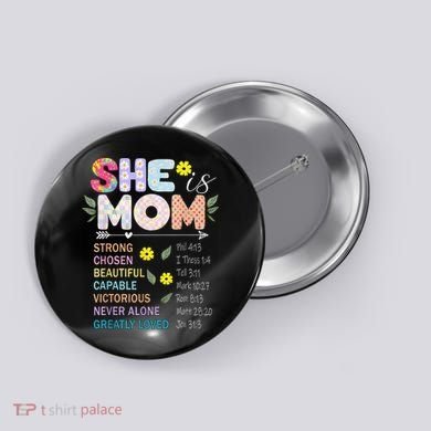 She Is Mom Christian Jesus Mother'S Day Flower Blessed Mom Button