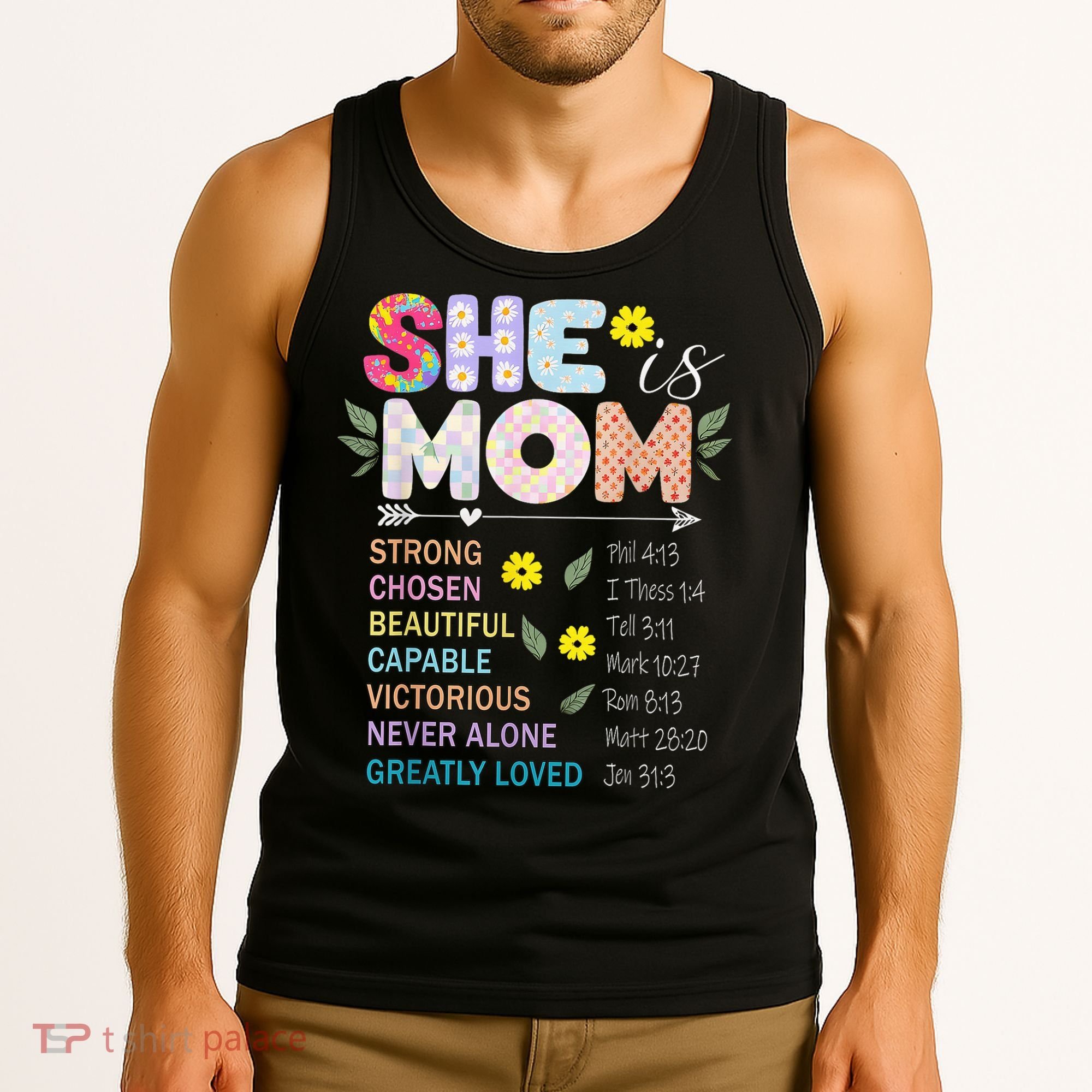 She Is Mom Christian Jesus Mother'S Day Flower Blessed Mom Tank Top