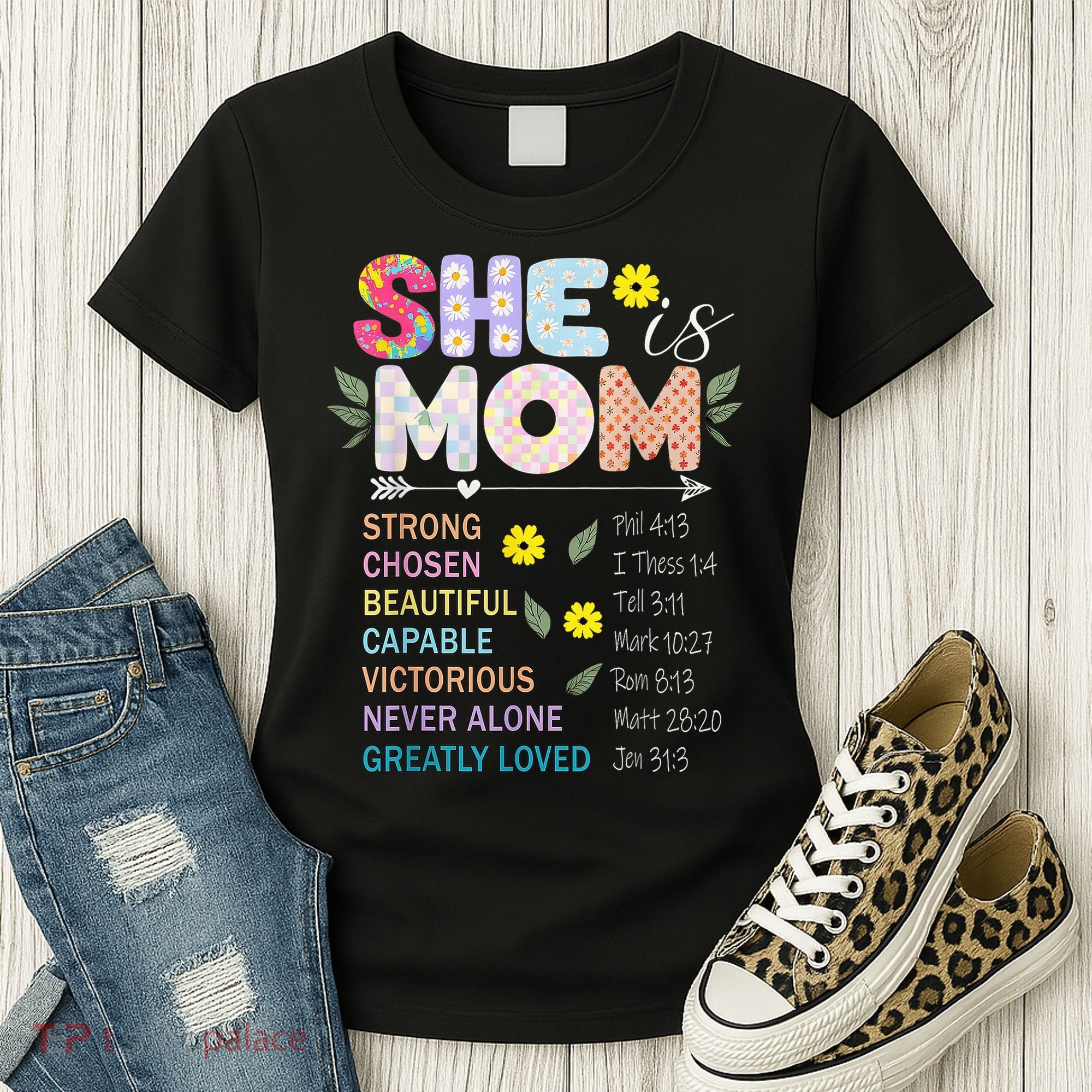 She Is Mom Christian Jesus Mother'S Day Flower Blessed Mom Women's T-Shirt