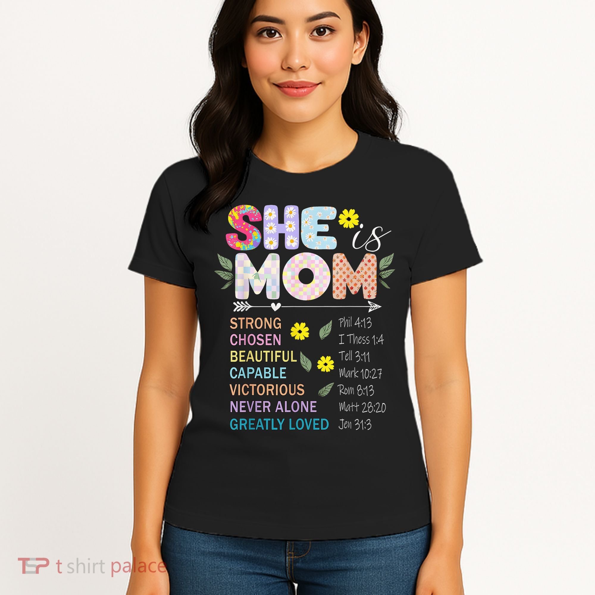 She Is Mom Christian Jesus Mother'S Day Flower Blessed Mom Women's T-Shirt