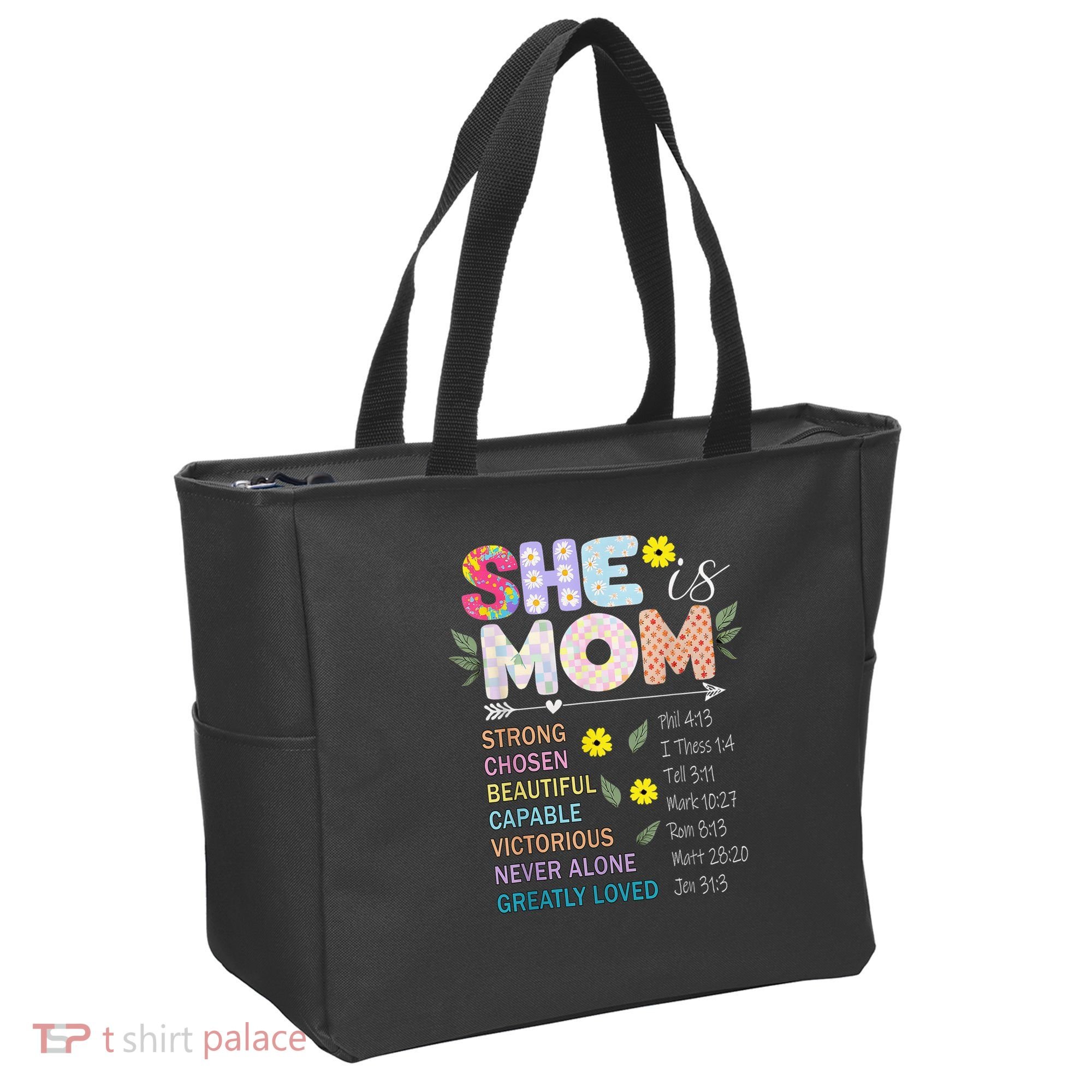 She Is Mom Christian Jesus Mother'S Day Flower Blessed Mom Tote Bag