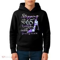 Stepping into my 65th birthday with God's grace & Mercy Kids Hoodie thumb 4
