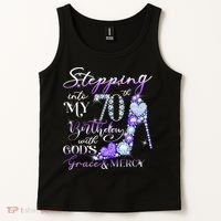 Stepping into my 70th birthday with God's grace & Mercy Tank Top thumb 2