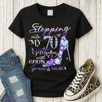 Stepping into my 70th birthday with God's grace & Mercy Women's T-Shirt thumb 3