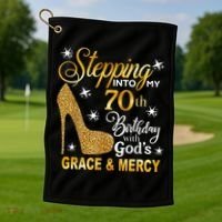 Stepping into my 70th birthday with God's grace & Mercy Golf Towel thumb 1