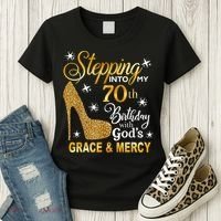 Stepping into my 70th birthday with God's grace & Mercy Women's T-Shirt thumb 3