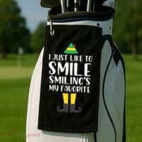 Smiling Is My Favorite Christmas Elf Buddy Golf Towel thumb 2