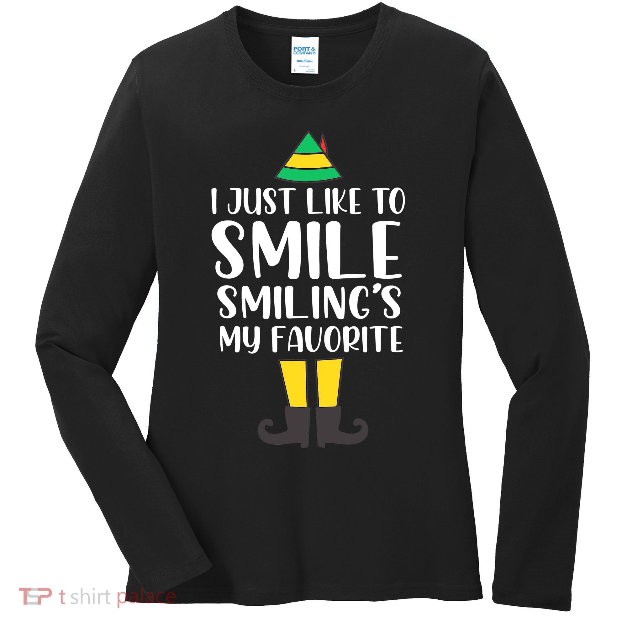 Smiling Is My Favorite Christmas Elf Buddy Women's Long Sleeve Shirt
