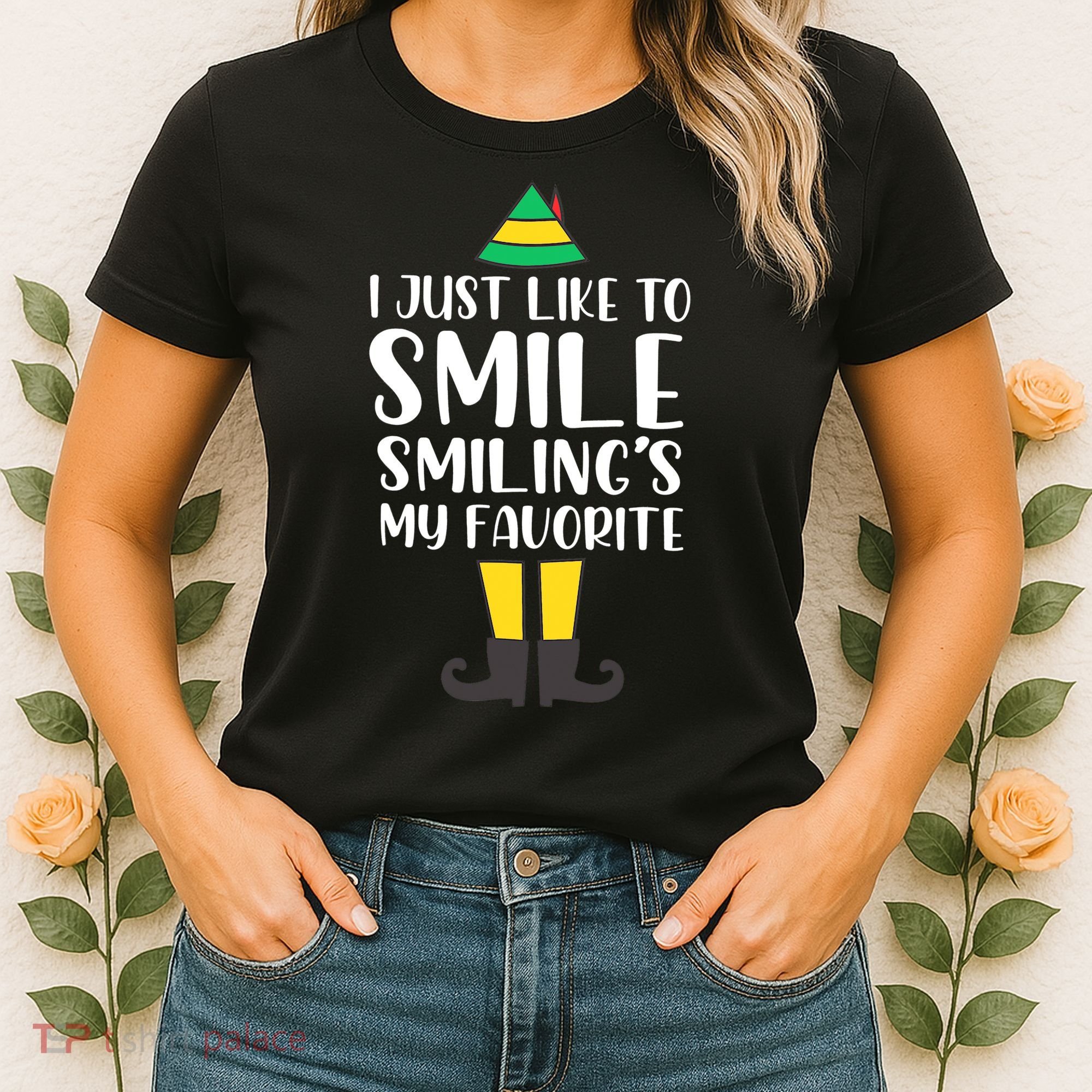 Smiling Is My Favorite Christmas Elf Buddy Women's T-Shirt