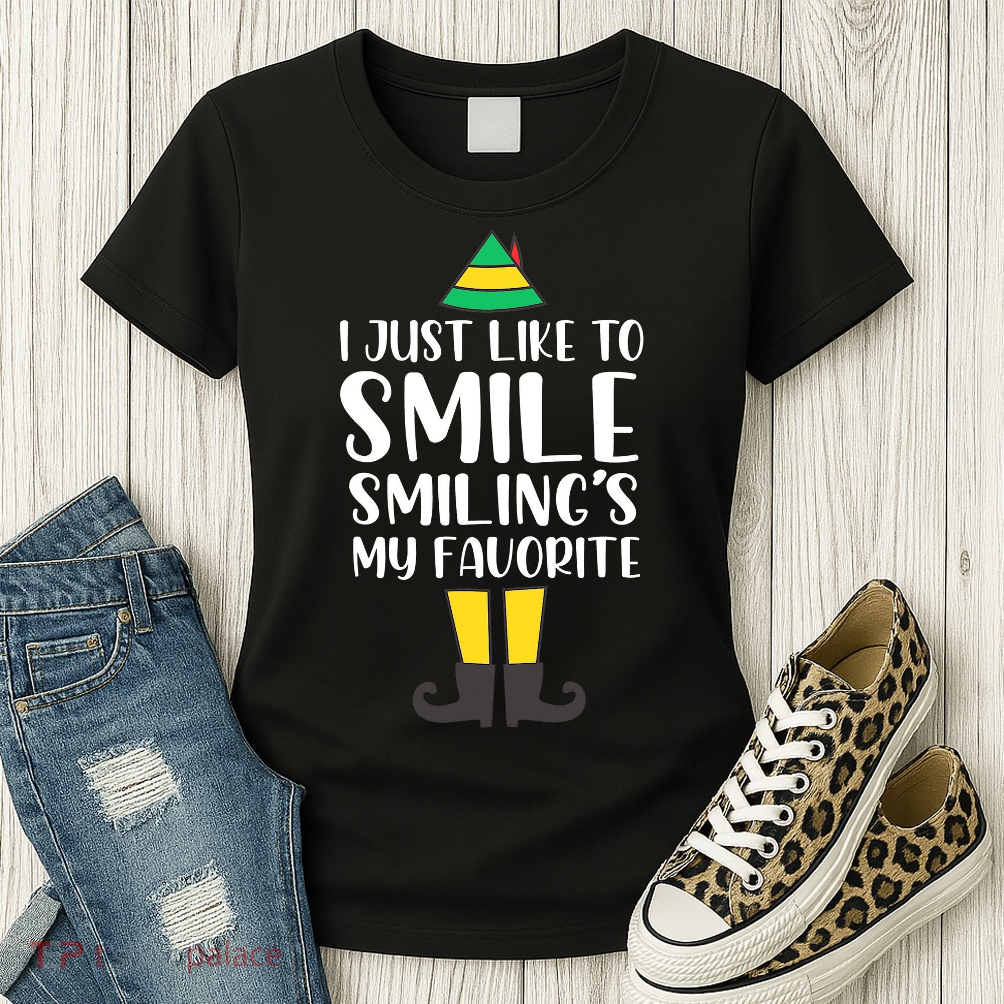 Smiling Is My Favorite Christmas Elf Buddy Women's T-Shirt