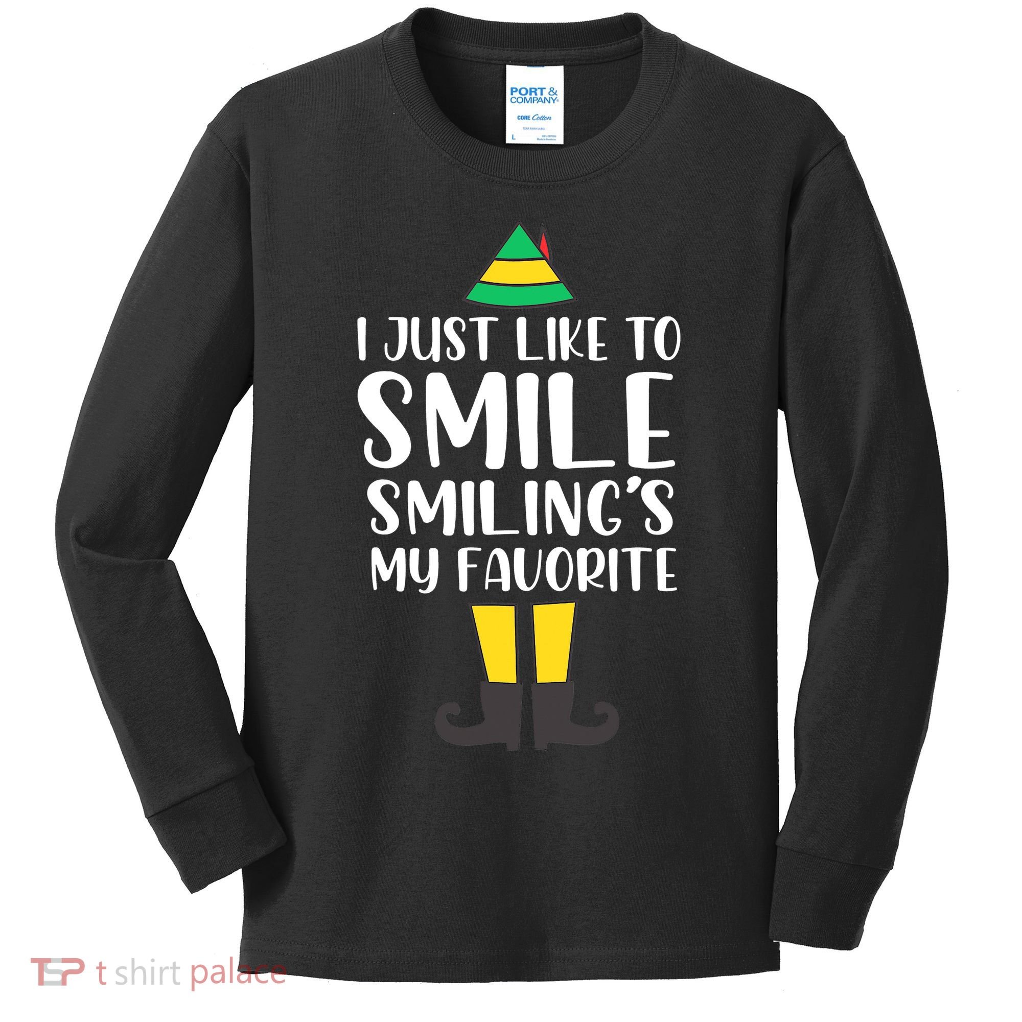 Smiling Is My Favorite Christmas Elf Buddy Kids Long Sleeve Shirt