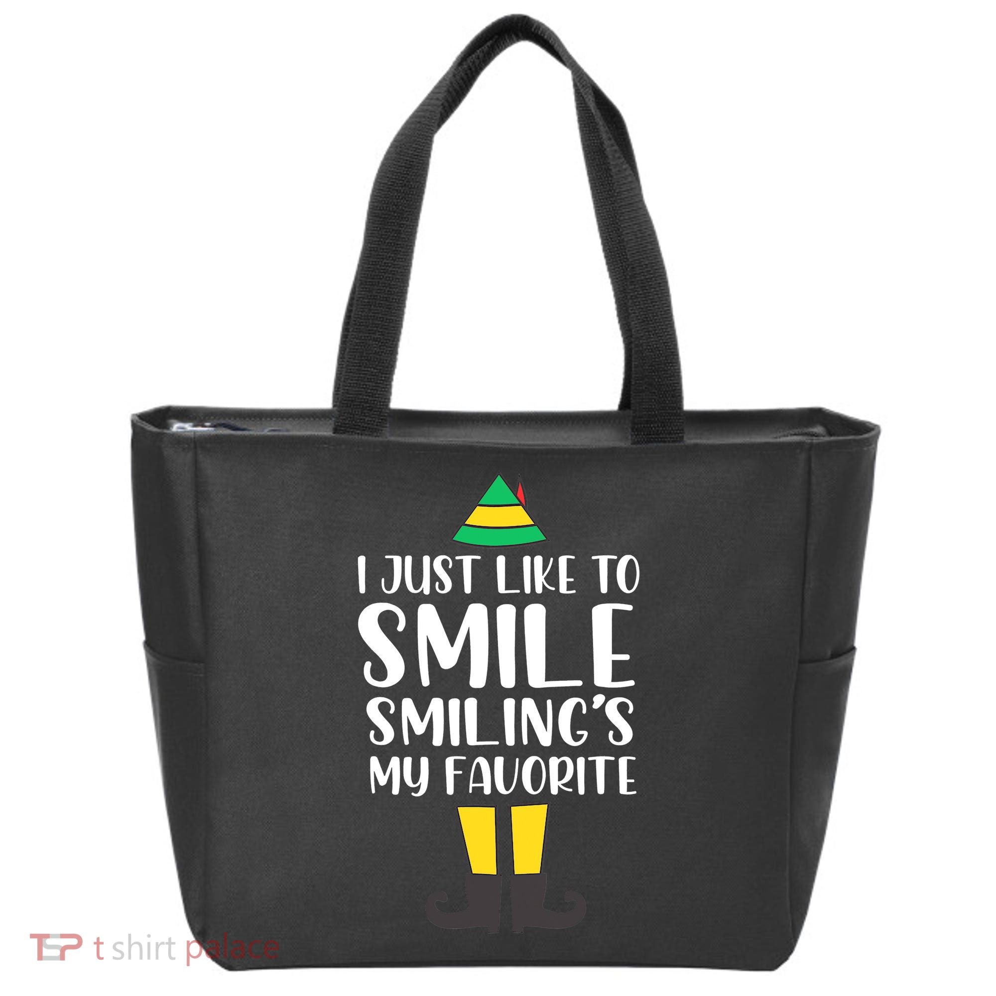 Smiling Is My Favorite Christmas Elf Buddy Tote Bag