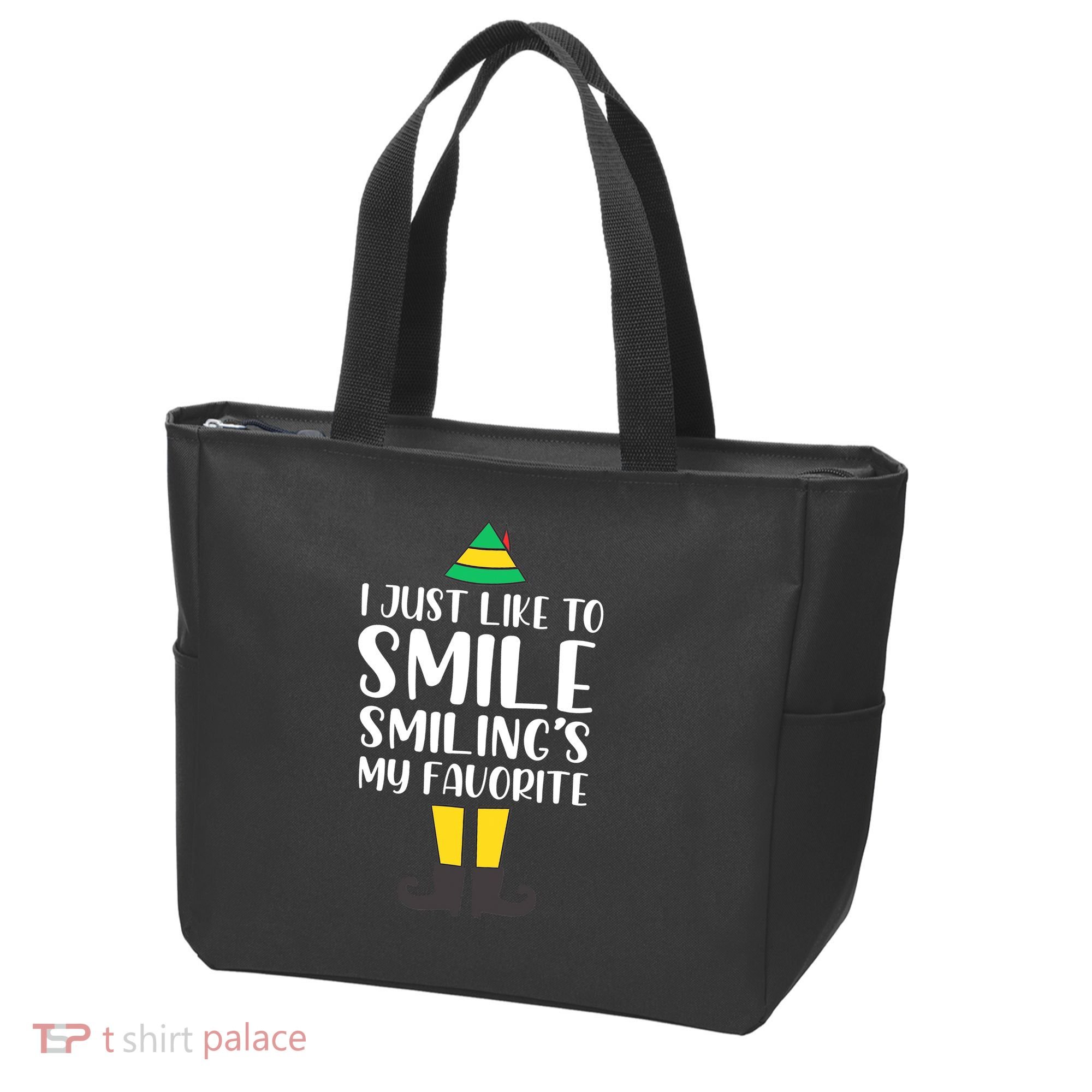 Smiling Is My Favorite Christmas Elf Buddy Tote Bag