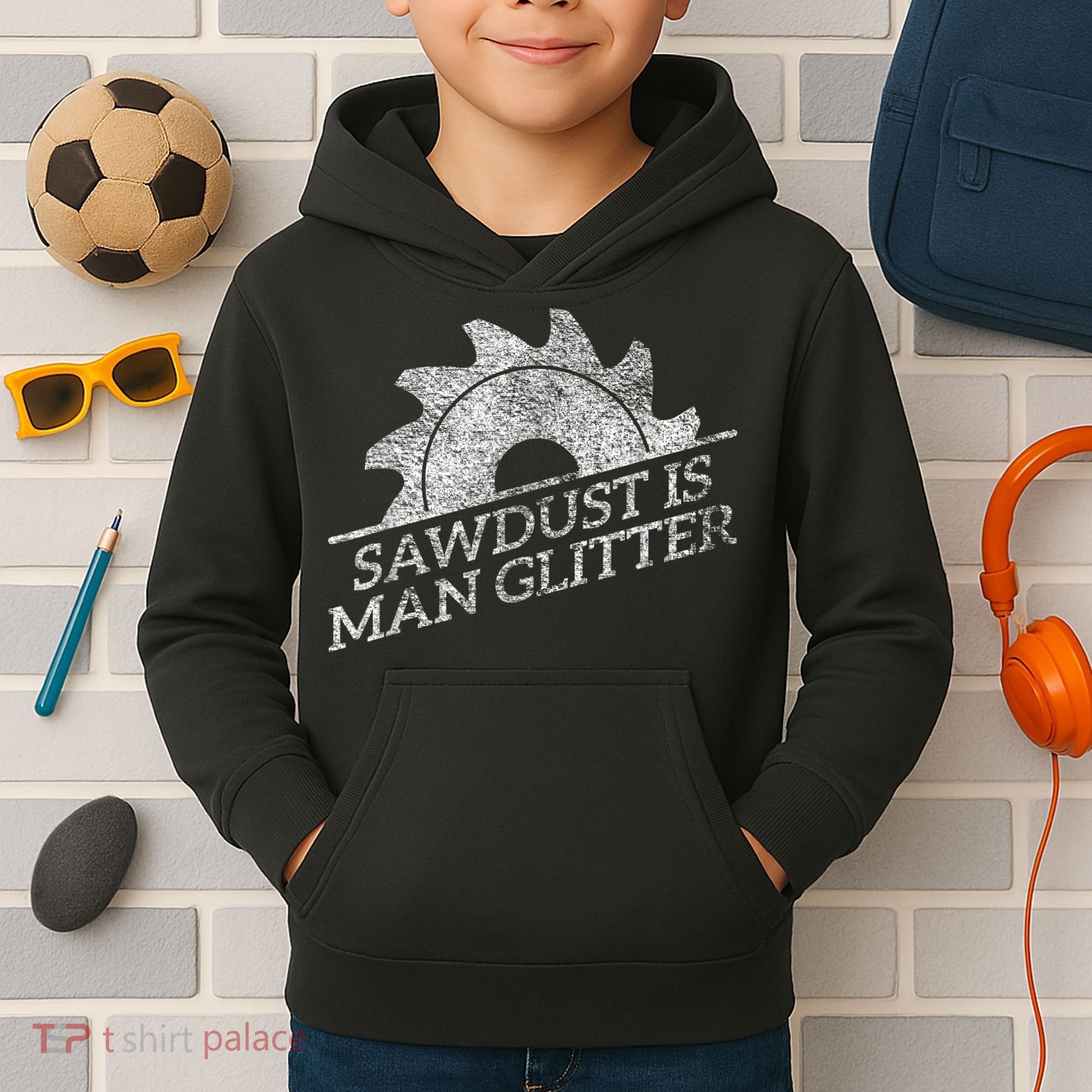 SAWDUST IS MAN GLITTER LUMBERJACK WOOD WORKER CARPENTER Kids Hoodie