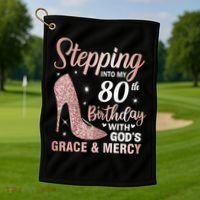 Stepping Into My 80th Birthday 80 Year Old Bday Golf Towel thumb 1
