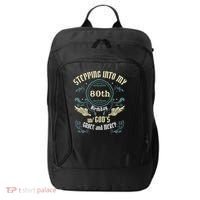 Stepping Into My 80th Birthday Religious Bday Party Theme City Backpack thumb 0