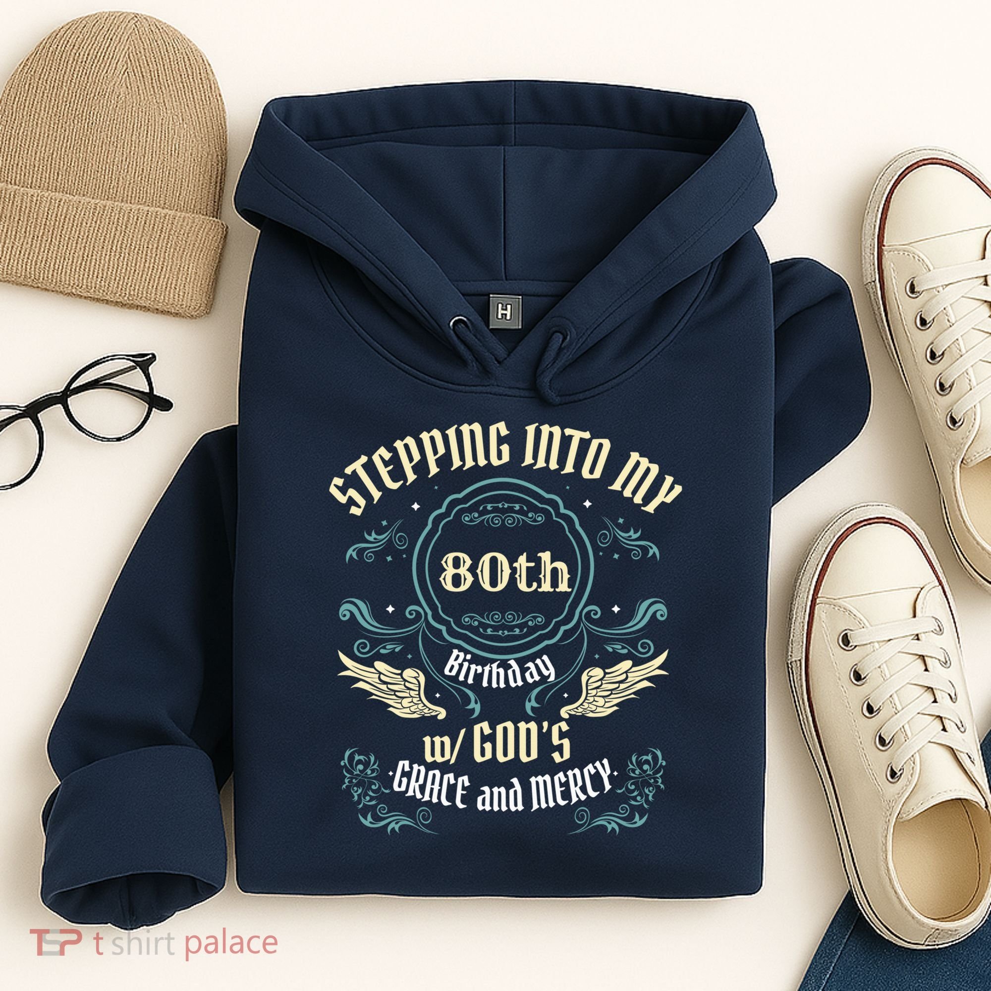 Stepping Into My 80th Birthday Religious Bday Party Theme Hoodie