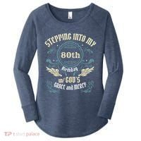 Stepping Into My 80th Birthday Religious Bday Party Theme Women's Perfect Tri Tunic Long Sleeve Shirt thumb 0