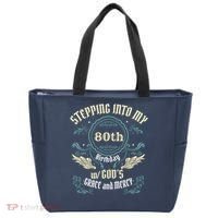 Stepping Into My 80th Birthday Religious Bday Party Theme Tote Bag thumb 0