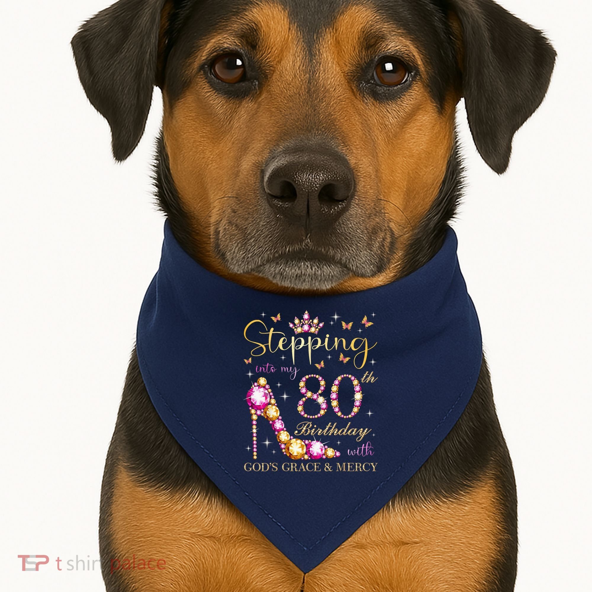 Stepping Into My 80th Birthday With God'S Grace & Mercy Cute USA-Made Doggie Bandana