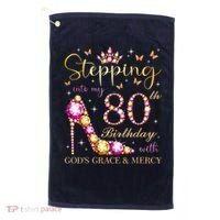 Stepping Into My 80th Birthday With God'S Grace & Mercy Cute Golf Towel thumb 0
