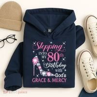 Stepping Into My 80th Birthday With God'S Grace & Mercy Lady Hoodie thumb 4