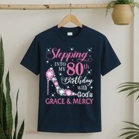 Stepping Into My 80th Birthday With God'S Grace & Mercy Lady T-Shirt thumb 2