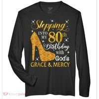 Stepping Into My 80th Birthday With God'S Grace & Mercy Zone Performance Long-Sleeve T-Shirt thumb 0