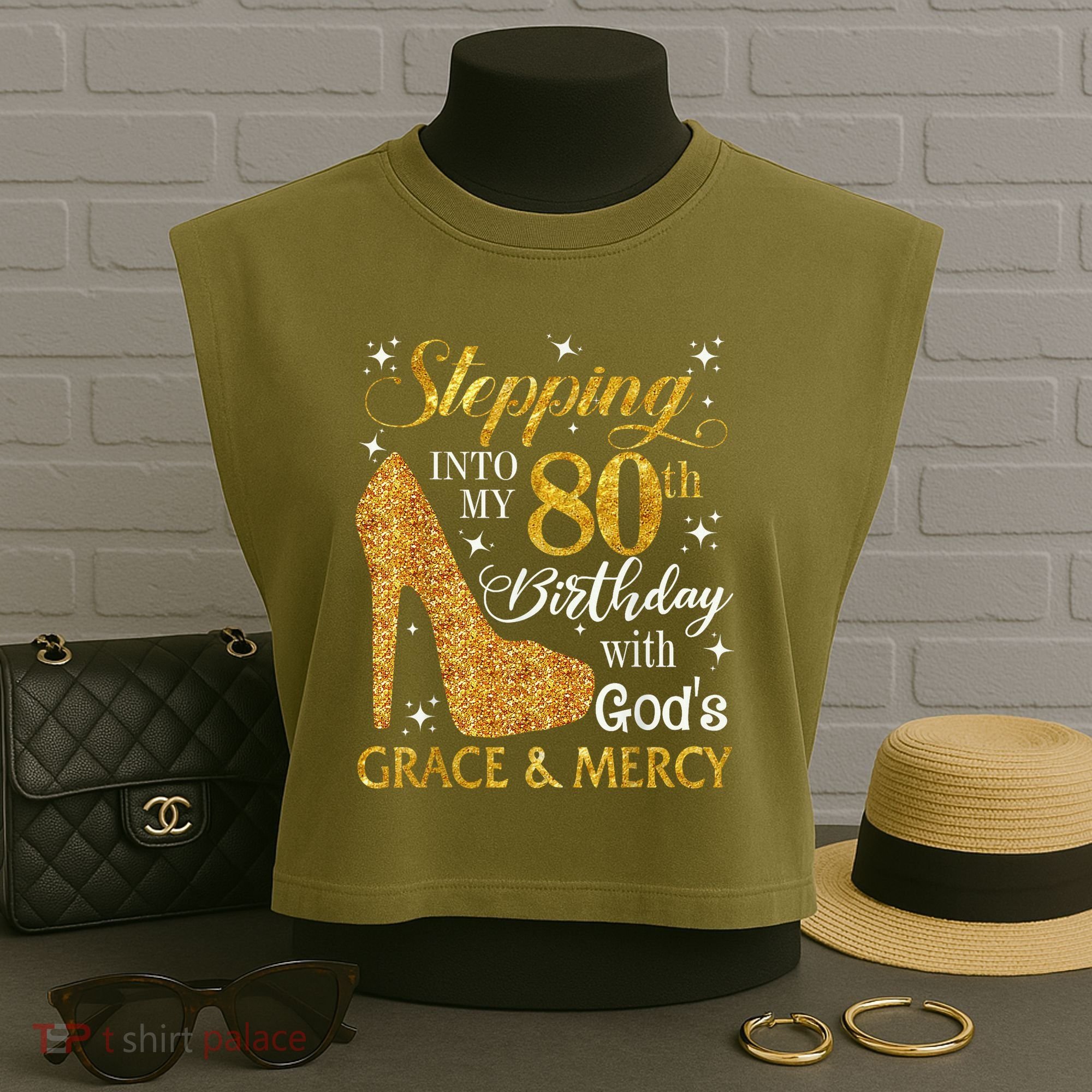 Stepping Into My 80th Birthday With God'S Grace & Mercy Garment-Dyed Women's Muscle Tee