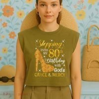 Stepping Into My 80th Birthday With God'S Grace & Mercy Garment-Dyed Women's Muscle Tee thumb 4