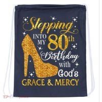 Stepping Into My 80th Birthday With God'S Grace & Mercy Drawstring Bag thumb 0