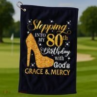 Stepping Into My 80th Birthday With God'S Grace & Mercy Golf Towel thumb 1