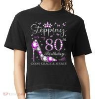 Stepping Into My 80th Birthday With God'S Grace & Mercy Comfort Colors Boxy T-Shirt thumb 0