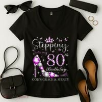 Stepping Into My 80th Birthday With God'S Grace & Mercy Women's V-Neck T-Shirt thumb 2