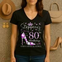 Stepping Into My 80th Birthday With God'S Grace & Mercy Women's V-Neck T-Shirt thumb 3