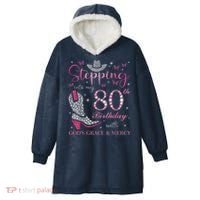 Stepping Into My 80th Birthday With God'S Grace And Mercy Hooded Wearable Blanket thumb 0