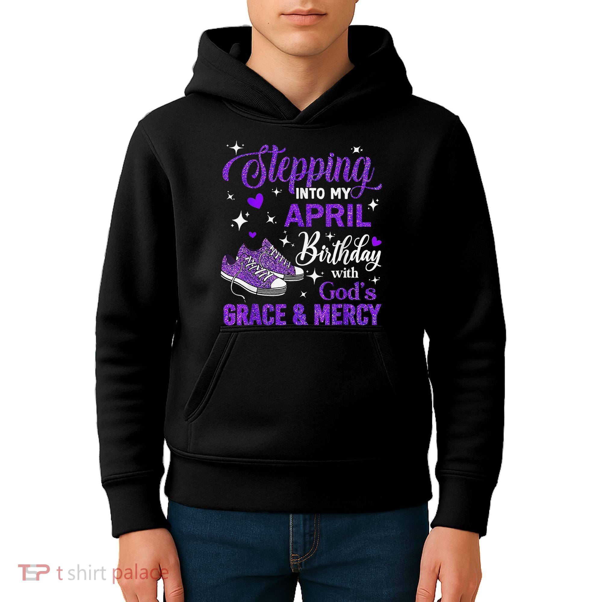 Stepping Into My April Birthday With Gods Grace  Mercy Gift Kids Hoodie