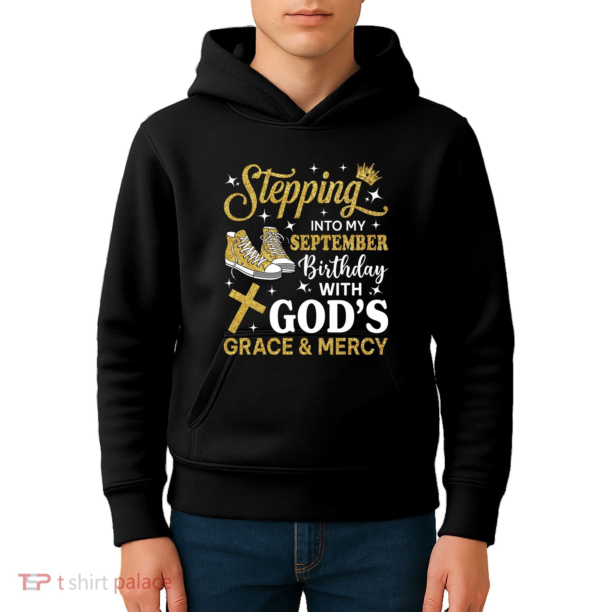 Stepping Into My September Birthday Sneakers Kids Hoodie