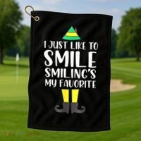 Smiling Is My Favorite Christmas Elf Buddy Golf Towel thumb 1