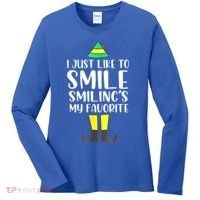 Smiling Is My Favorite Christmas Elf Buddy Women's Long Sleeve Shirt thumb 0