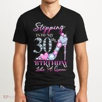 Stepping Into My 30th  Birthday Like A Queen V-Neck T-Shirt thumb 2