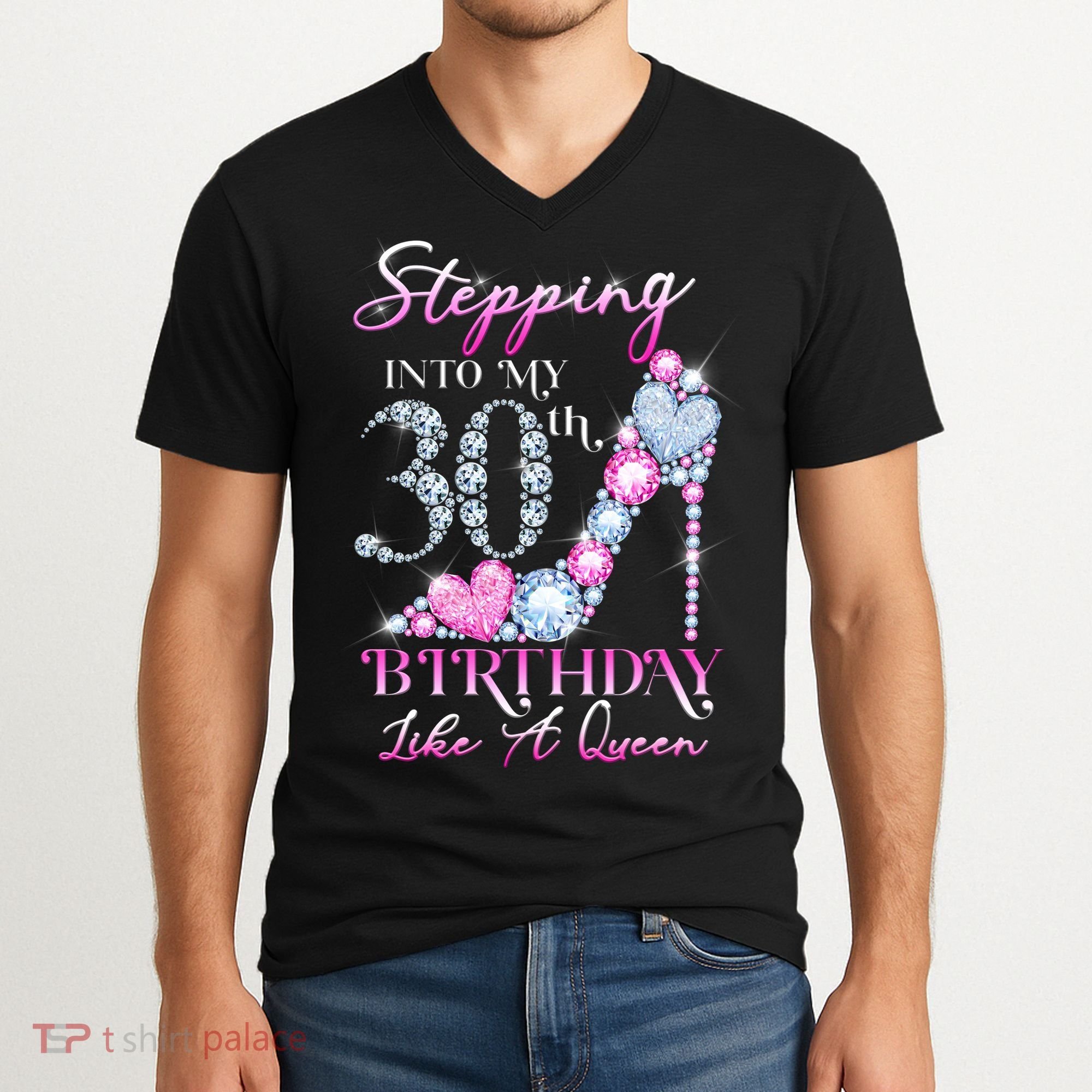 Stepping Into My 30th  Birthday Like A Queen V-Neck T-Shirt