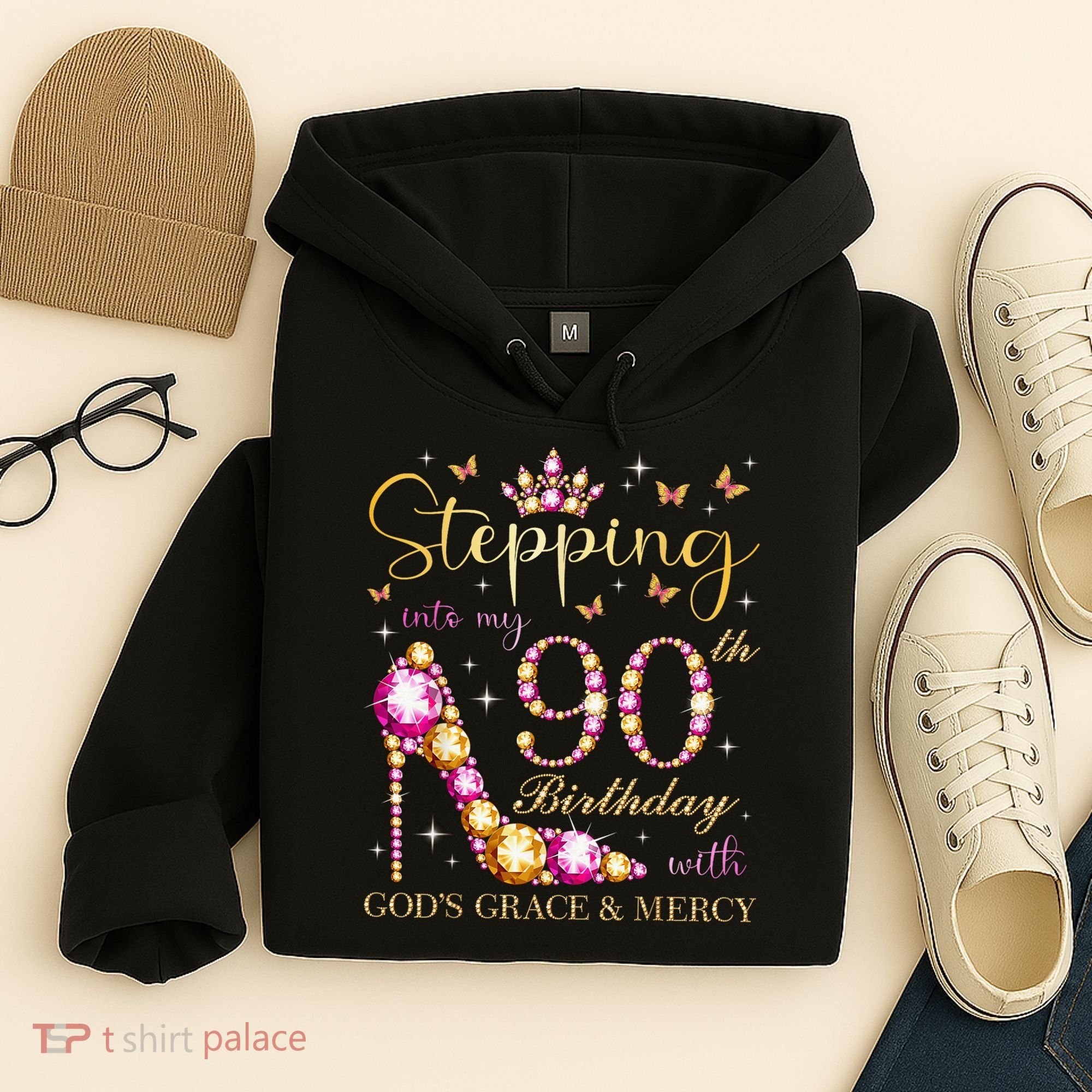 Stepping Into My 90th Birthday With God'S Grace & Mercy Cute Hoodie