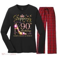 Stepping Into My 90th Birthday With God'S Grace & Mercy Cute Women's Long Sleeve Flannel Pajama Set  thumb 0