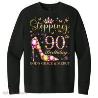 Stepping Into My 90th Birthday With God'S Grace & Mercy Cute V.I.T. Fleece Crew Sweatshirt thumb 0