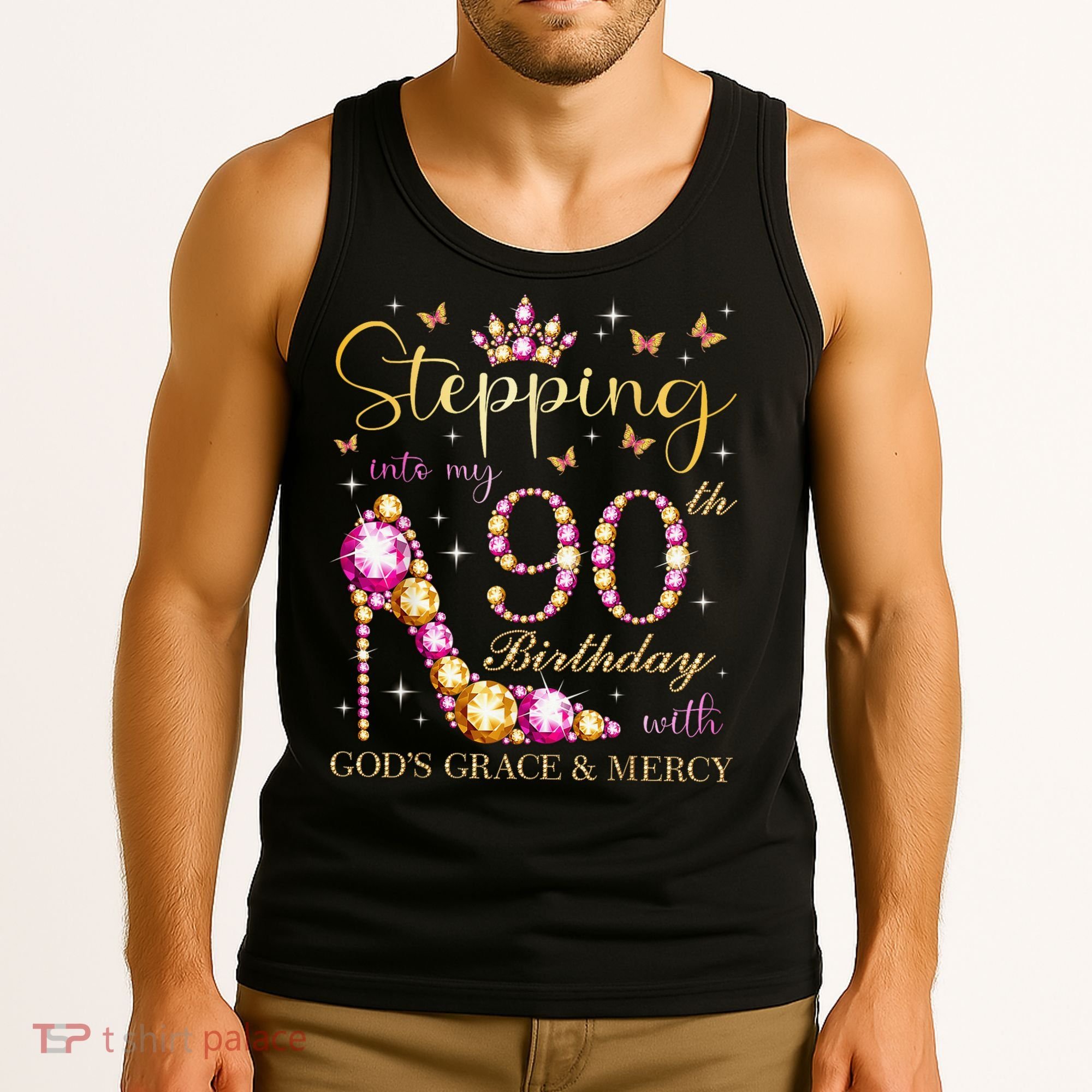 Stepping Into My 90th Birthday With God'S Grace & Mercy Cute Tank Top