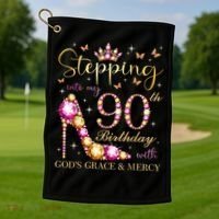Stepping Into My 90th Birthday With God'S Grace & Mercy Cute Golf Towel thumb 1